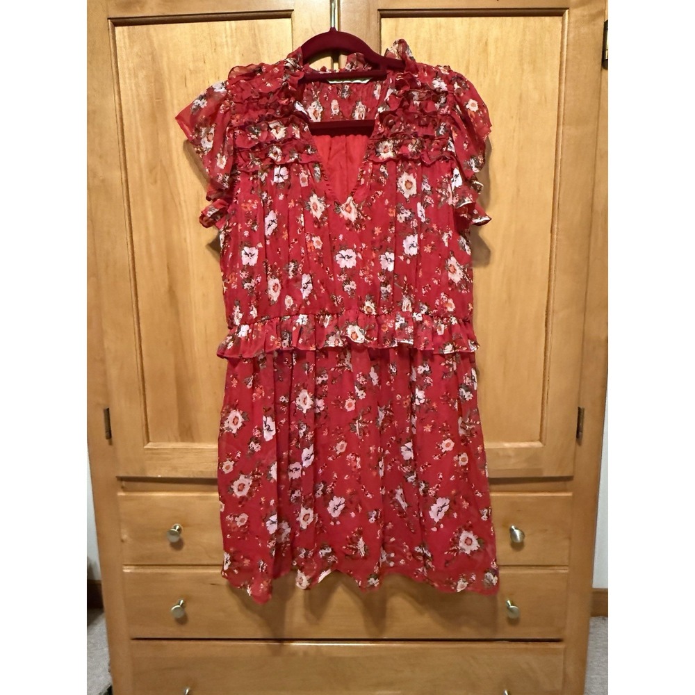 Zara Red Floral Ruffle Mini Dress Dainty Flowers With Flowy Skirt Size Small